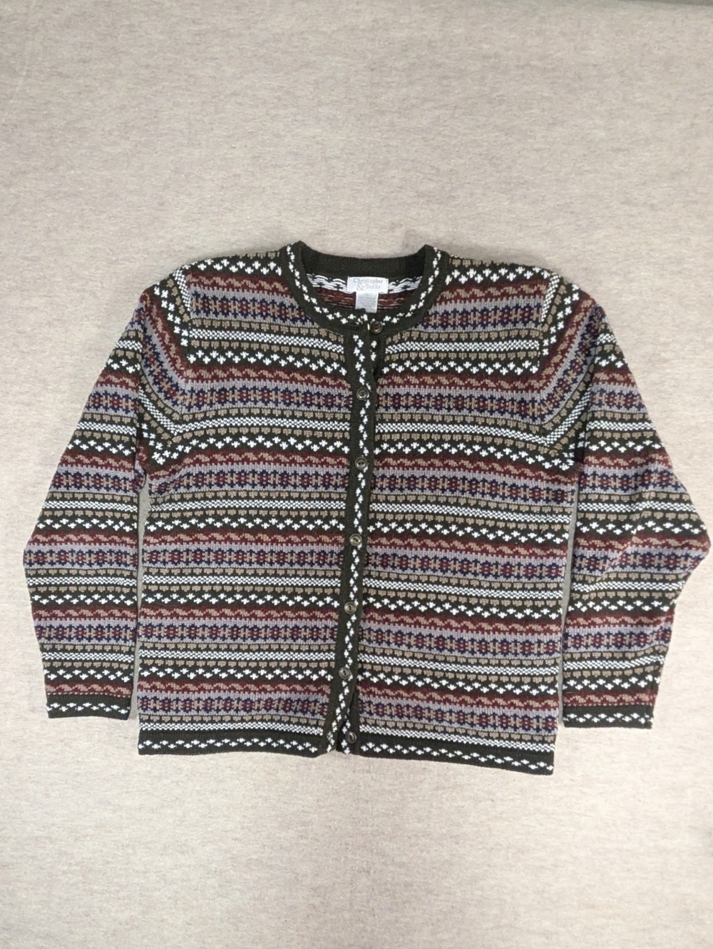 Christopher & Banks Earth Tone Patterned Fair Isle Knit Button Cardigan Size L